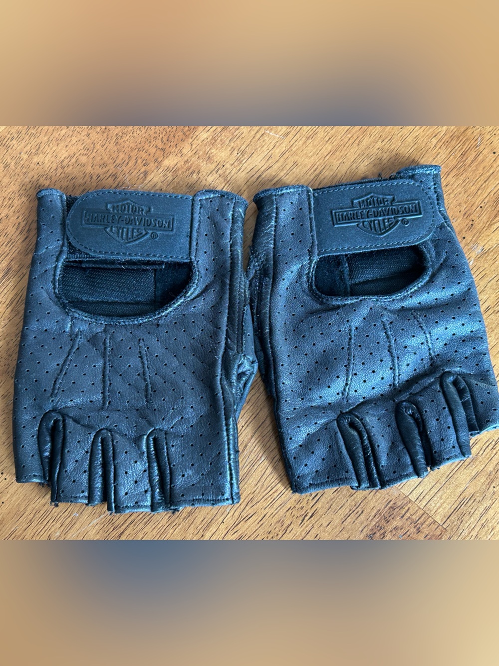 Harley-Davidson Men's Perforated Fingerless Genuine Leather Riding Gloves Sz S